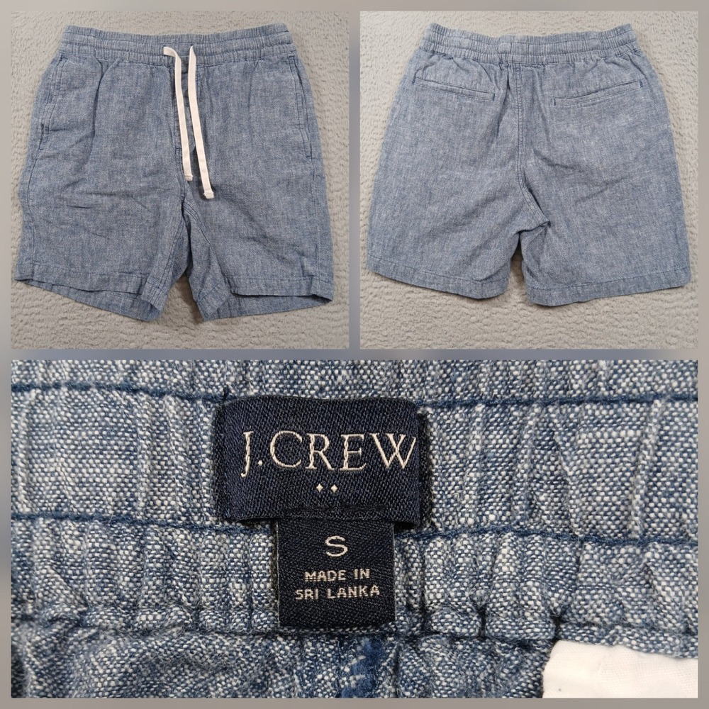 J.Crew Linen Blend Shorts Men's S Blue Chambray Drawstring
